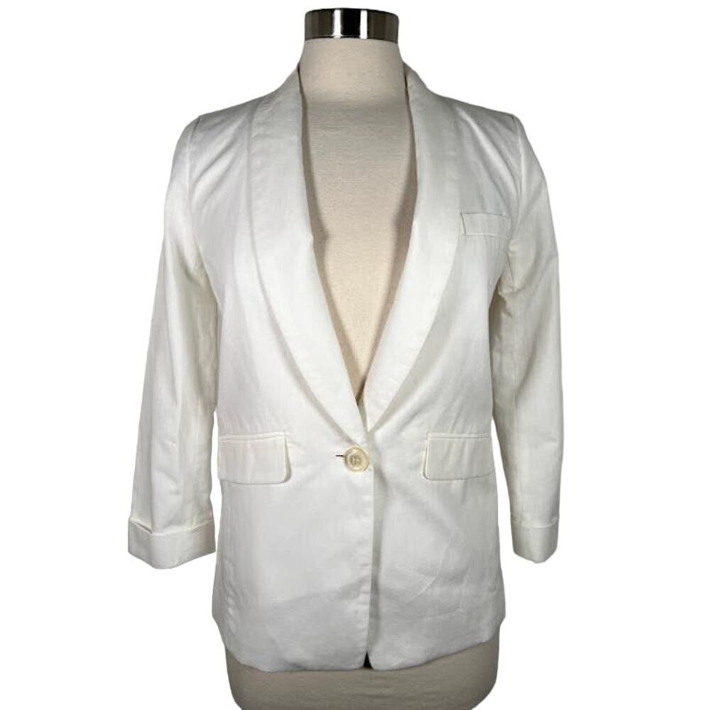 J. Crew Women's Cotton Linen Blazer Jacket 2 White One Button Minimalist *Read
